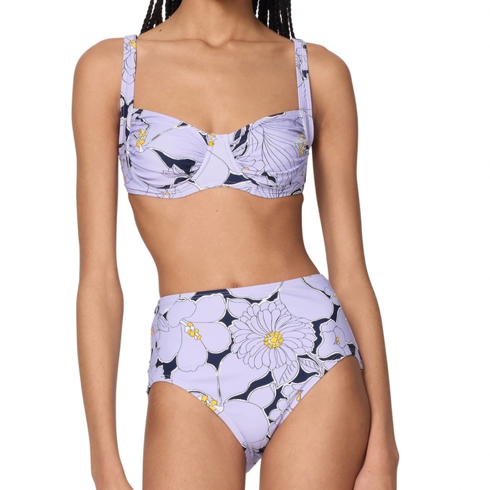 kate spade New York Coastal Garden Shirred Bikini Top + High Waist Bottom NWT